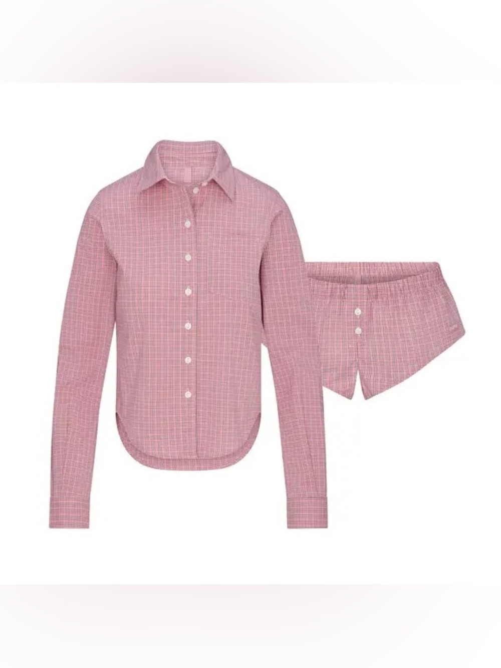SKIMS cotton poplin micro short sleep set - berry check